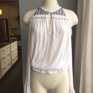 Cold Shoulder White Silk Blouse
